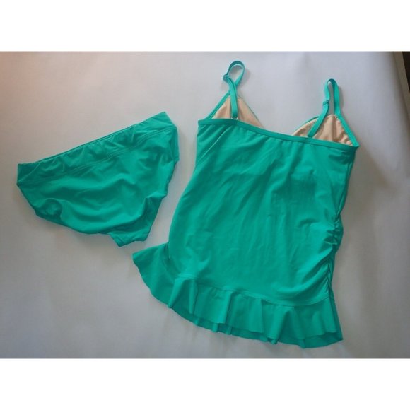 Lands' End Womens 14 Tankini Top Swim Swimsuit Aqua Green Ruffle Underwire 2pc - Picture 4 of 9